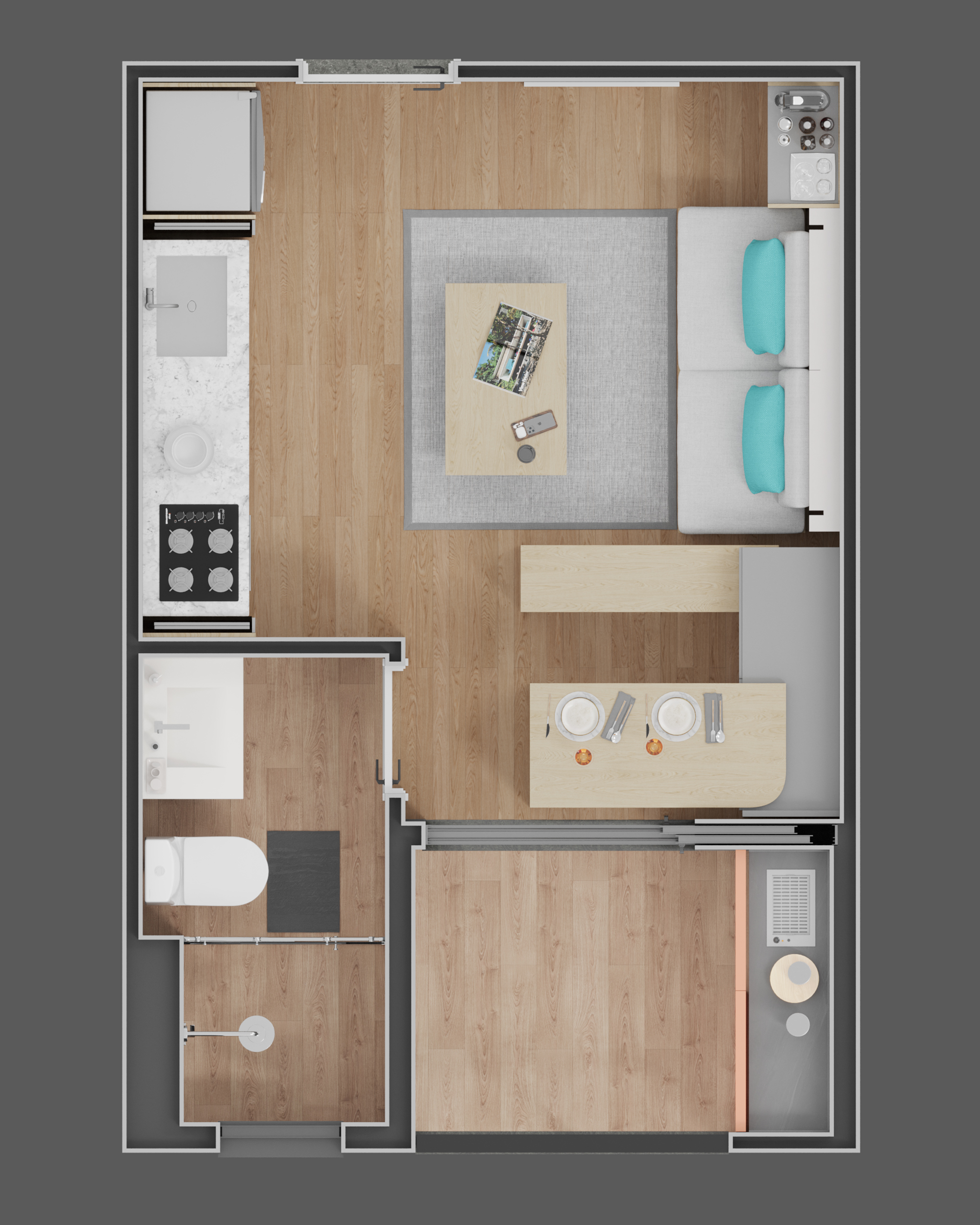 Studio 404 do Théros Residencial em modo home office, no Alto da XV em Curitiba