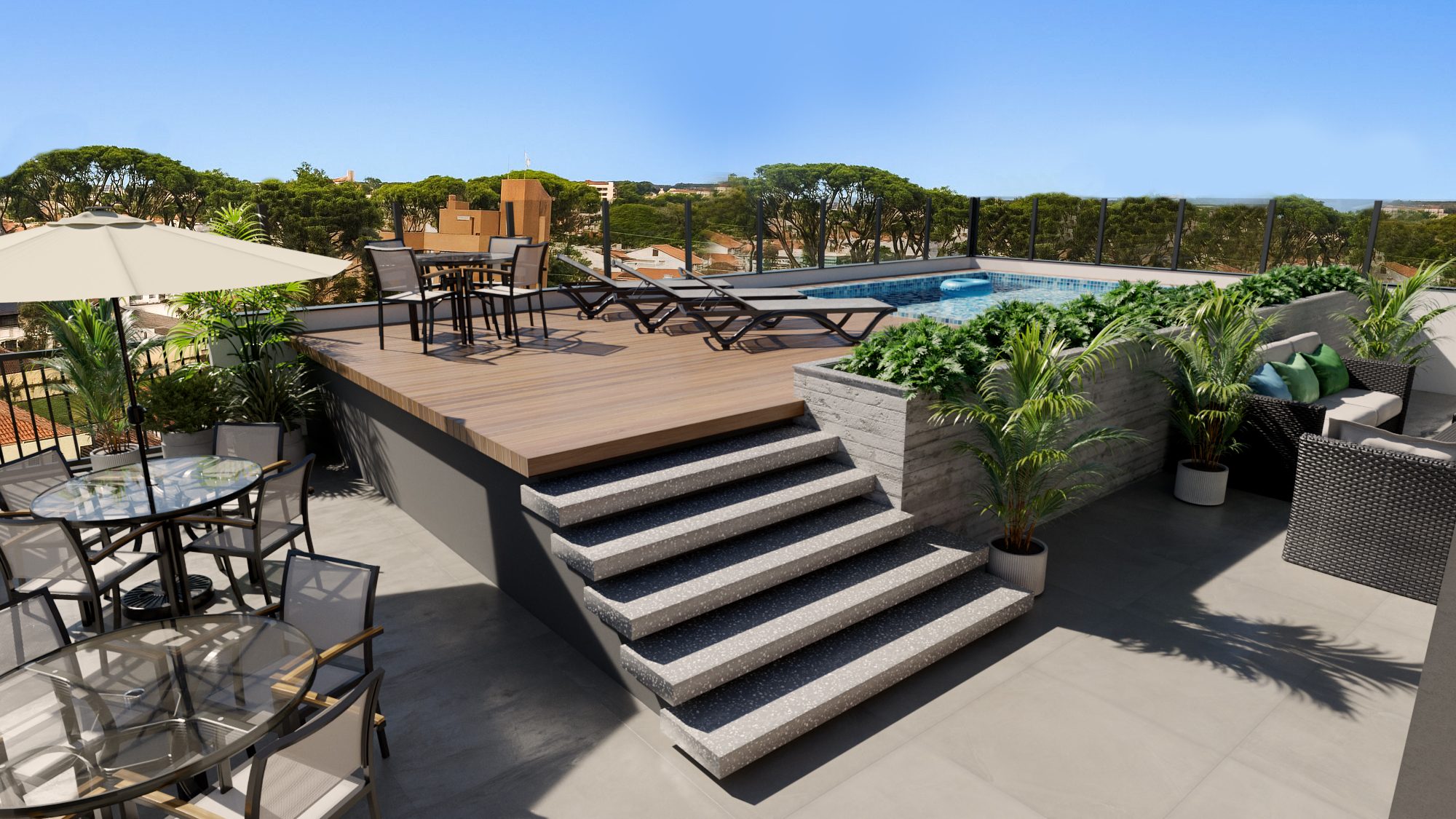 Terraço com piscina do Théros Residencial no Alto da XV